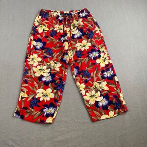 Island Traders Womens sz L Capri Red Tropical Floral Wide Leg Rayon Lounge Pants